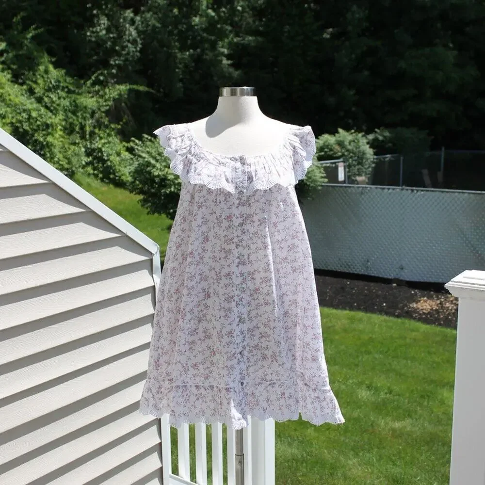 Rachel Ashwell Women's Ditsy Floral Cotton Sweet Babydoll Nightgown Size Medium - Picture 7 of 14